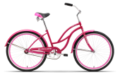 Велосипед BLACK ONE Flora 26" розово-белый 16" (H000004199)(1 скорость, Ножной тормоз, переключатели - нет, диаметр колес - 26", тип амортизации(вилка) - жесткая стальная, вид велосипеда - круизер, материал рамы сталь, размер рамы - 16".)
