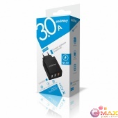 Сетевое ЗУ SmartBuy® FLASH, 2x2.4 А + 1xQC 3.0, черное, 3 USB (SBP-3030)