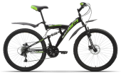 Велосипед BLACK ONE Flash Disc 26" зелено-черный 16"(H000005562)(скоростей - 18, Тормоза JAK-YK5 дисковые механич., переключатели - SHIMANO RD-TY21A/DNP, диаметр колес - 26", тип амортизации(вилка) - пружинная стальная, вид велосипеда - двухподвес