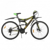 Велосипед CHALLENGER Genesis 26" Black/Yellow/Green 21"(H000001709)(скоростей - 18, Тормоза JAK-YK5 дисковые механич., переключатели - Power RD18-A/DNP, диаметр колес - 26", тип амортизации(вилка) - пружинная стальная, вид велосипеда - двухподвес,