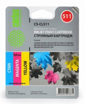 Картридж струйный Cactus CS-CL511 многоцветный для Canon MP240/MP250/MP260/MP270/MP480/MP490 (9мл)
