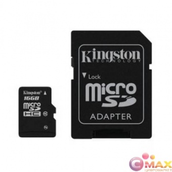 micro SDHC карта памяти Kingston с адаптером SD